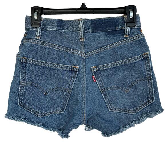 Levi’s SZ 25 Jean Shorts Frayed Hems Zip-Fly Hi-Rise by The Vintage Twin Blue - Picture 3 of 6